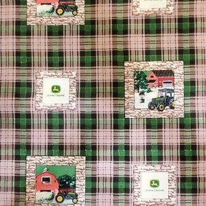 JOHN DEERE Logo Tractor Toss on Rock Wall Texture Fabric-OOP